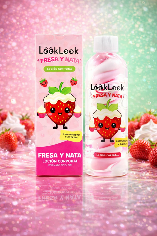 Lait Corporel Bicolore Énergisant et Éclaircissant Fraise Chantilly